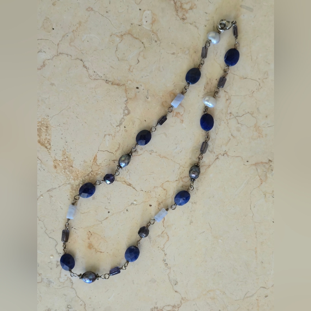 Silpada Blue Stone, Pearl And Silver Beaded Necklace